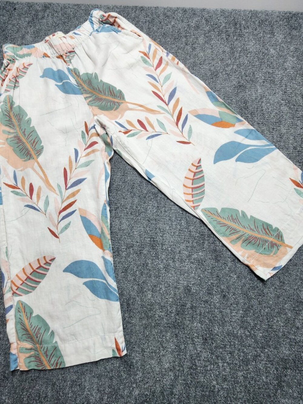 Cynthia Rowley 100% Linen Wide Leg Crop Tropical Palm Leaf Print Pants L